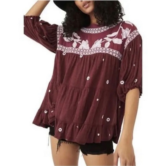 Free People Tops - Free People Sweet Raisin Combo Edie T-Shirt, Size M